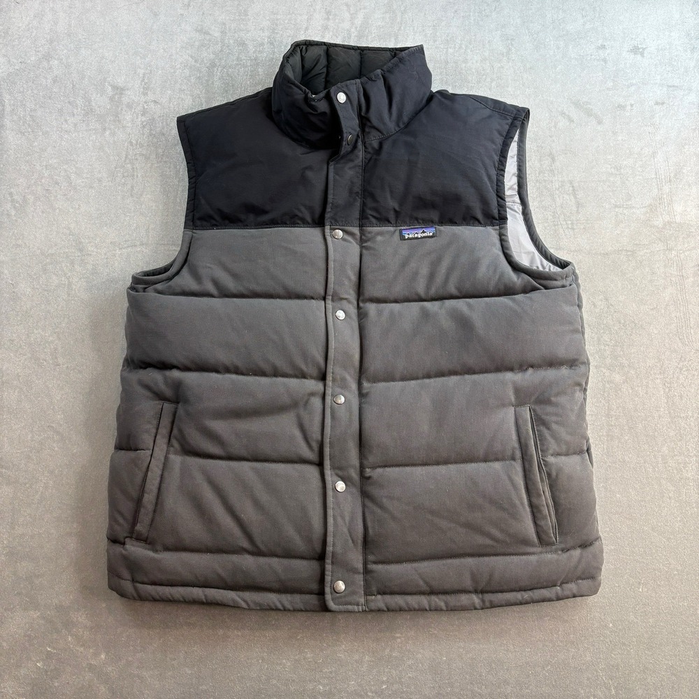 Patagonia Bivy Vest Gray Down Puffer Full Zip Snap Front Insulated Men's XL